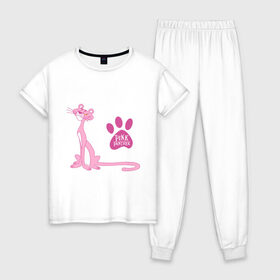 Женская пижама хлопок с принтом Розовая Пантера в Курске, 100% хлопок | брюки и футболка прямого кроя, без карманов, на брюках мягкая резинка на поясе и по низу штанин | pink panther | розовая пантера