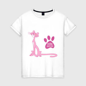 Женская футболка хлопок с принтом Розовая Пантера в Курске, 100% хлопок | прямой крой, круглый вырез горловины, длина до линии бедер, слегка спущенное плечо | pink panther | розовая пантера