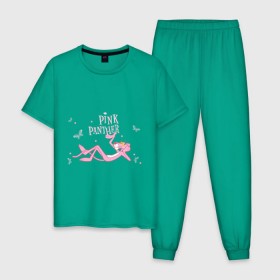Мужская пижама хлопок с принтом Pink panther в Курске, 100% хлопок | брюки и футболка прямого кроя, без карманов, на брюках мягкая резинка на поясе и по низу штанин
 | pink panther | розовая пантера