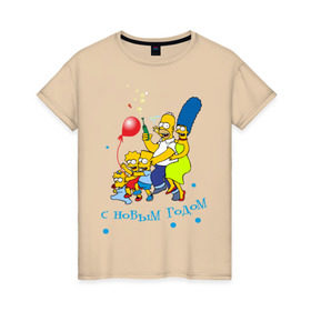 Женская футболка хлопок с принтом С новым годом Simpsons в Курске, 100% хлопок | прямой крой, круглый вырез горловины, длина до линии бедер, слегка спущенное плечо | 2012 год | new year | simpsons | барт симпсон | гомер симпсон | дед | дед мороз | нг | новогодний | новый 2012 | новый год | с новым годом | санта | санта клаус | симпсоны | симсоны