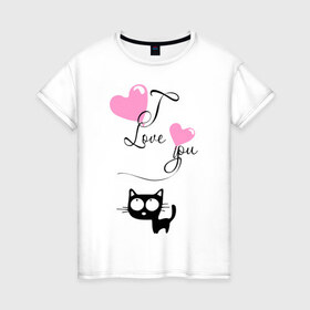 Женская футболка хлопок с принтом Любовь и кошка в Курске, 100% хлопок | прямой крой, круглый вырез горловины, длина до линии бедер, слегка спущенное плечо | 