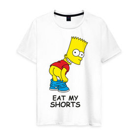 Мужская футболка хлопок с принтом Eat my shorts в Курске, 100% хлопок | прямой крой, круглый вырез горловины, длина до линии бедер, слегка спущенное плечо. | гомер