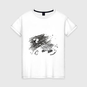Женская футболка хлопок с принтом луноход в Курске, 100% хлопок | прямой крой, круглый вырез горловины, длина до линии бедер, слегка спущенное плечо | вакуум | космос | луна | планета земля