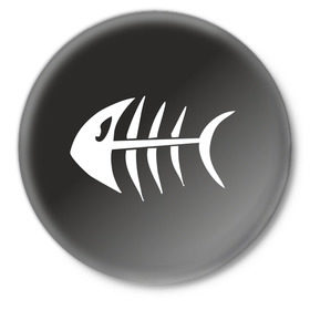 Значок с принтом Скелетик рыбки в Курске,  металл | круглая форма, металлическая застежка в виде булавки | скелет