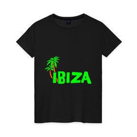 Женская футболка хлопок с принтом Ibiza в Курске, 100% хлопок | прямой крой, круглый вырез горловины, длина до линии бедер, слегка спущенное плечо | ibiza | ибица | пальмы | фестиваль