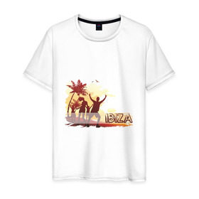 Мужская футболка хлопок с принтом Ibiza (5) в Курске, 100% хлопок | прямой крой, круглый вырез горловины, длина до линии бедер, слегка спущенное плечо. | club | ibiza | ибица | клуб | пальмы | силуэты