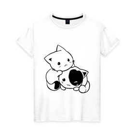 Женская футболка хлопок с принтом Котята в Курске, 100% хлопок | прямой крой, круглый вырез горловины, длина до линии бедер, слегка спущенное плечо | 