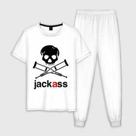 Мужская пижама хлопок с принтом Jackass (Чудаки) в Курске, 100% хлопок | брюки и футболка прямого кроя, без карманов, на брюках мягкая резинка на поясе и по низу штанин
 | jackas | придурки | чудаки