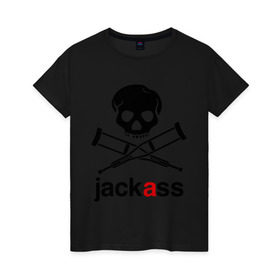 Женская футболка хлопок с принтом Jackass (Чудаки) в Курске, 100% хлопок | прямой крой, круглый вырез горловины, длина до линии бедер, слегка спущенное плечо | jackas | придурки | чудаки