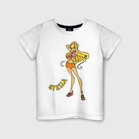 Детская футболка хлопок с принтом winX stella в Курске, 100% хлопок | круглый вырез горловины, полуприлегающий силуэт, длина до линии бедер | stella | winx | винкс | стелла