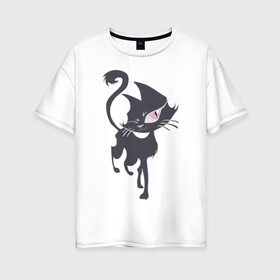 Женская футболка хлопок Oversize с принтом Cat в Курске, 100% хлопок | свободный крой, круглый ворот, спущенный рукав, длина до линии бедер
 | cat | кошка | кошки | стильно