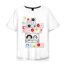 Мужская футболка хлопок Oversize с принтом Кассеты в Курске, 100% хлопок | свободный крой, круглый ворот, “спинка” длиннее передней части | Тематика изображения на принте: аудиокассеты | кассеты | музыка | прикольные