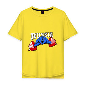 Мужская футболка хлопок Oversize с принтом RUSSIA PR в Курске, 100% хлопок | свободный крой, круглый ворот, “спинка” длиннее передней части | powerlifting