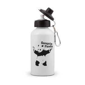 Бутылка спортивная с принтом Gangsta Panda в Курске, металл | емкость — 500 мл, в комплекте две пластиковые крышки и карабин для крепления | панда