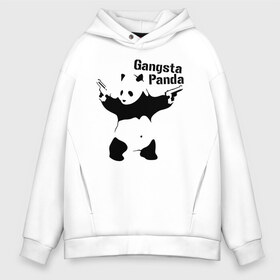 Мужское худи Oversize хлопок с принтом Gangsta Panda в Курске, френч-терри — 70% хлопок, 30% полиэстер. Мягкий теплый начес внутри —100% хлопок | боковые карманы, эластичные манжеты и нижняя кромка, капюшон на магнитной кнопке | панда