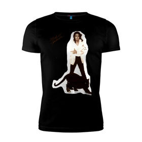 Мужская футболка премиум с принтом Michael Jackson (2) в Курске, 92% хлопок, 8% лайкра | приталенный силуэт, круглый вырез ворота, длина до линии бедра, короткий рукав | jackson | michael | mj | pop | джексон | майкл | майкл джексон | поп