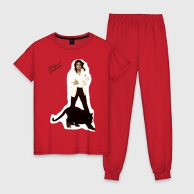 Женская пижама хлопок с принтом Michael Jackson (2) в Курске, 100% хлопок | брюки и футболка прямого кроя, без карманов, на брюках мягкая резинка на поясе и по низу штанин | jackson | michael | mj | pop | джексон | майкл | майкл джексон | поп