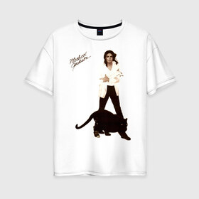 Женская футболка хлопок Oversize с принтом Michael Jackson (2) в Курске, 100% хлопок | свободный крой, круглый ворот, спущенный рукав, длина до линии бедер
 | jackson | michael | mj | pop | джексон | майкл | майкл джексон | поп