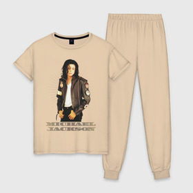Женская пижама хлопок с принтом Michael Jackson (4) в Курске, 100% хлопок | брюки и футболка прямого кроя, без карманов, на брюках мягкая резинка на поясе и по низу штанин | jackson | michael | mj | pop | джексон | майкл | майкл джексон | поп