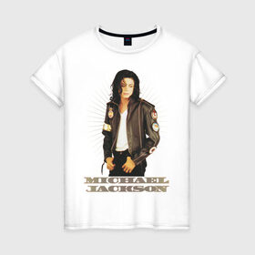 Женская футболка хлопок с принтом Michael Jackson (4) в Курске, 100% хлопок | прямой крой, круглый вырез горловины, длина до линии бедер, слегка спущенное плечо | jackson | michael | mj | pop | джексон | майкл | майкл джексон | поп