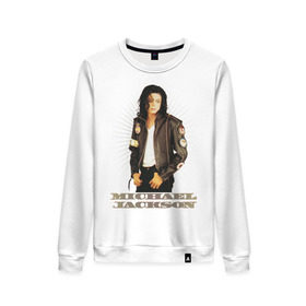 Женский свитшот хлопок с принтом Michael Jackson (4) в Курске, 100% хлопок | прямой крой, круглый вырез, на манжетах и по низу широкая трикотажная резинка  | jackson | michael | mj | pop | джексон | майкл | майкл джексон | поп