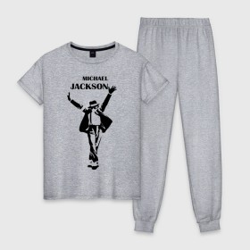 Женская пижама хлопок с принтом Michael Jackson (3) в Курске, 100% хлопок | брюки и футболка прямого кроя, без карманов, на брюках мягкая резинка на поясе и по низу штанин | 