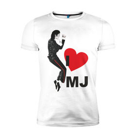 Мужская футболка премиум с принтом I love Michael Jackson (1) в Курске, 92% хлопок, 8% лайкра | приталенный силуэт, круглый вырез ворота, длина до линии бедра, короткий рукав | jackson | michael | mj | pop | джексон | майкл | майкл джексон | поп