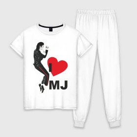 Женская пижама хлопок с принтом I love Michael Jackson (1) в Курске, 100% хлопок | брюки и футболка прямого кроя, без карманов, на брюках мягкая резинка на поясе и по низу штанин | jackson | michael | mj | pop | джексон | майкл | майкл джексон | поп