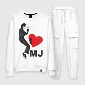 Женский костюм хлопок с принтом I love Michael Jackson (1) в Курске, 100% хлопок | на свитшоте круглая горловина, мягкая резинка по низу. Брюки заужены к низу, на них два вида карманов: два 