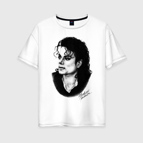 Женская футболка хлопок Oversize с принтом Michael Jackson (6) в Курске, 100% хлопок | свободный крой, круглый ворот, спущенный рукав, длина до линии бедер
 | Тематика изображения на принте: jackson | michael | pop | джексон | майкл | майкл джексон | поп