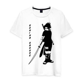 Мужская футболка хлопок с принтом Uchiha Sasuke в Курске, 100% хлопок | прямой крой, круглый вырез горловины, длина до линии бедер, слегка спущенное плечо. | anime | sasuke | аниме
