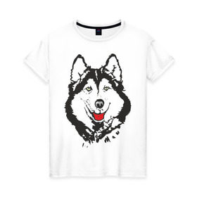 Женская футболка хлопок с принтом Хаски в Курске, 100% хлопок | прямой крой, круглый вырез горловины, длина до линии бедер, слегка спущенное плечо | dog | husky | животные | пес | песики | собака | хаски | хаски бандит