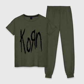 Женская пижама хлопок с принтом Korn в Курске, 100% хлопок | брюки и футболка прямого кроя, без карманов, на брюках мягкая резинка на поясе и по низу штанин | korn | metal | rock | корн | логотип | метал | музыка | рок | рок группа | рок группы