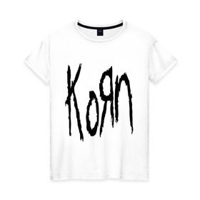 Женская футболка хлопок с принтом Korn в Курске, 100% хлопок | прямой крой, круглый вырез горловины, длина до линии бедер, слегка спущенное плечо | korn | metal | rock | корн | логотип | метал | музыка | рок | рок группа | рок группы