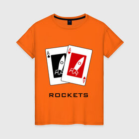 Женская футболка хлопок с принтом AA Rockets в Курске, 100% хлопок | прямой крой, круглый вырез горловины, длина до линии бедер, слегка спущенное плечо | ace | poker | rocket | rockets | карты | покер | ракеты | туз | тузы