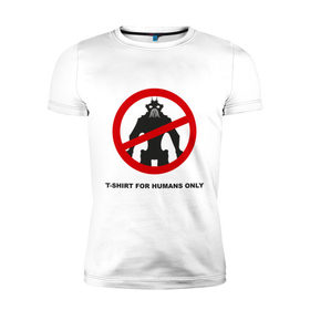 Мужская футболка премиум с принтом T-shirt for humans only в Курске, 92% хлопок, 8% лайкра | приталенный силуэт, круглый вырез ворота, длина до линии бедра, короткий рукав | Тематика изображения на принте: 