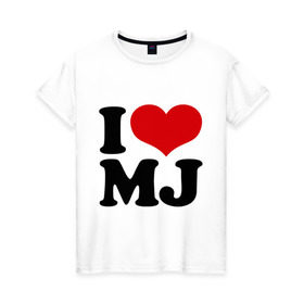 Женская футболка хлопок с принтом I LOVE MJ в Курске, 100% хлопок | прямой крой, круглый вырез горловины, длина до линии бедер, слегка спущенное плечо | i love | michael jackson | mj | майкл джексон | сердце | я люблю