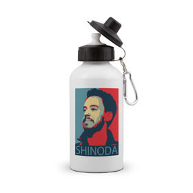 Бутылка спортивная с принтом Mike Shinoda в Курске, металл | емкость — 500 мл, в комплекте две пластиковые крышки и карабин для крепления | linkin park | mike shinoda | rock | shinoda | линкин парк | рок