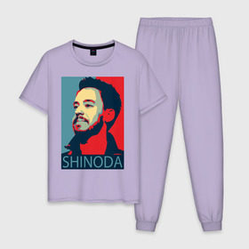 Мужская пижама хлопок с принтом Mike Shinoda в Курске, 100% хлопок | брюки и футболка прямого кроя, без карманов, на брюках мягкая резинка на поясе и по низу штанин
 | linkin park | mike shinoda | rock | shinoda | линкин парк | рок