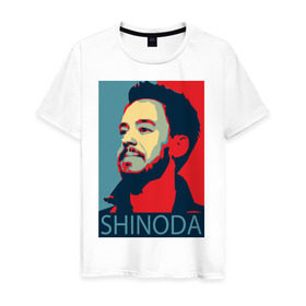Мужская футболка хлопок с принтом Mike Shinoda в Курске, 100% хлопок | прямой крой, круглый вырез горловины, длина до линии бедер, слегка спущенное плечо. | linkin park | mike shinoda | rock | shinoda | линкин парк | рок