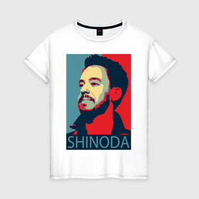 Женская футболка хлопок с принтом Mike Shinoda в Курске, 100% хлопок | прямой крой, круглый вырез горловины, длина до линии бедер, слегка спущенное плечо | Тематика изображения на принте: linkin park | mike shinoda | rock | shinoda | линкин парк | рок