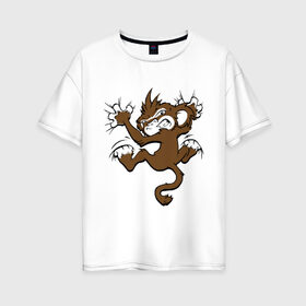 Женская футболка хлопок Oversize с принтом Мартышка в Курске, 100% хлопок | свободный крой, круглый ворот, спущенный рукав, длина до линии бедер
 | monkey | обезьяна