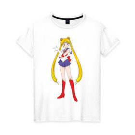 Женская футболка хлопок с принтом Sailor Moon в Курске, 100% хлопок | прямой крой, круглый вырез горловины, длина до линии бедер, слегка спущенное плечо | аниме