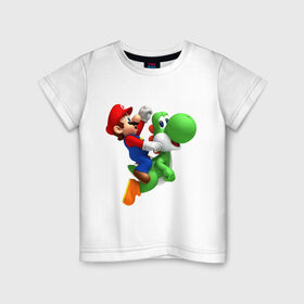 Детская футболка хлопок с принтом Mario в Курске, 100% хлопок | круглый вырез горловины, полуприлегающий силуэт, длина до линии бедер | Тематика изображения на принте: mario | nintendo | videogames | аркада | видеоигры | нинтендо | приставки