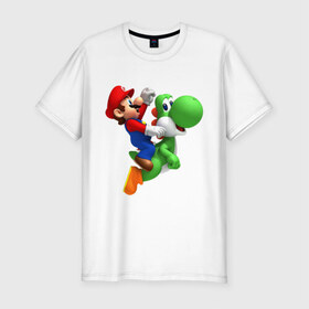 Мужская футболка премиум с принтом Mario в Курске, 92% хлопок, 8% лайкра | приталенный силуэт, круглый вырез ворота, длина до линии бедра, короткий рукав | mario | nintendo | videogames | аркада | видеоигры | нинтендо | приставки