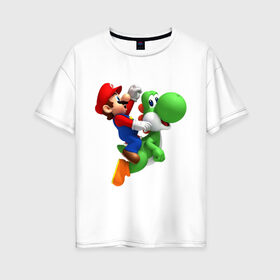 Женская футболка хлопок Oversize с принтом Mario в Курске, 100% хлопок | свободный крой, круглый ворот, спущенный рукав, длина до линии бедер
 | mario | nintendo | videogames | аркада | видеоигры | нинтендо | приставки