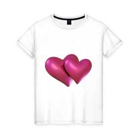 Женская футболка хлопок с принтом Два сердца в Курске, 100% хлопок | прямой крой, круглый вырез горловины, длина до линии бедер, слегка спущенное плечо | Тематика изображения на принте: 