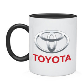 Кружка двухцветная с принтом Toyota в Курске, керамика | объем — 330 мл, диаметр — 80 мм. Цветная ручка и кайма сверху, в некоторых цветах — вся внутренняя часть | toyota | авто | бренд | логотип | машина | тойота