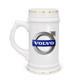 Кружка пивная с принтом Volvo в Курске,  керамика (Материал выдерживает высокую температуру, стоит избегать резкого перепада температур) |  объем 630 мл | volvo | авто | бренд | вольво | логотип | машина