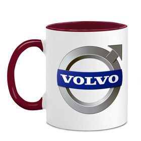 Кружка двухцветная с принтом Volvo в Курске, керамика | объем — 330 мл, диаметр — 80 мм. Цветная ручка и кайма сверху, в некоторых цветах — вся внутренняя часть | volvo | авто | бренд | вольво | логотип | машина